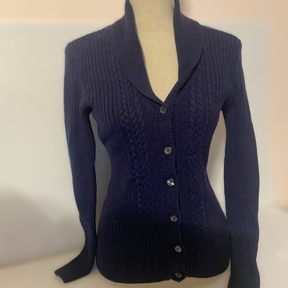 Brooks Brothers Navy Blue Merino Wool Cardigan Size Medium